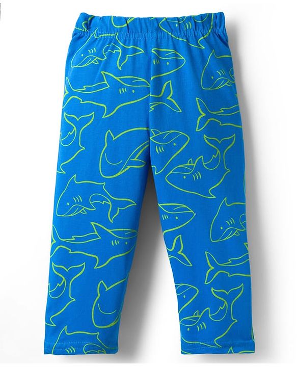 Babyhug Cotton Knit Full Sleeves Sea Life Printed Co-Ords T-Shirt & Pyjama Night Suit - Blue