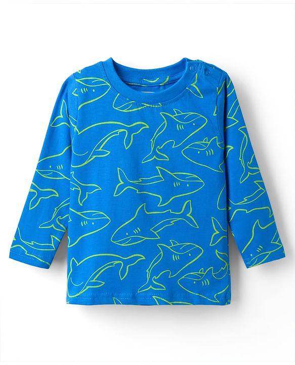 Babyhug Cotton Knit Full Sleeves Sea Life Printed Co-Ords T-Shirt & Pyjama Night Suit - Blue