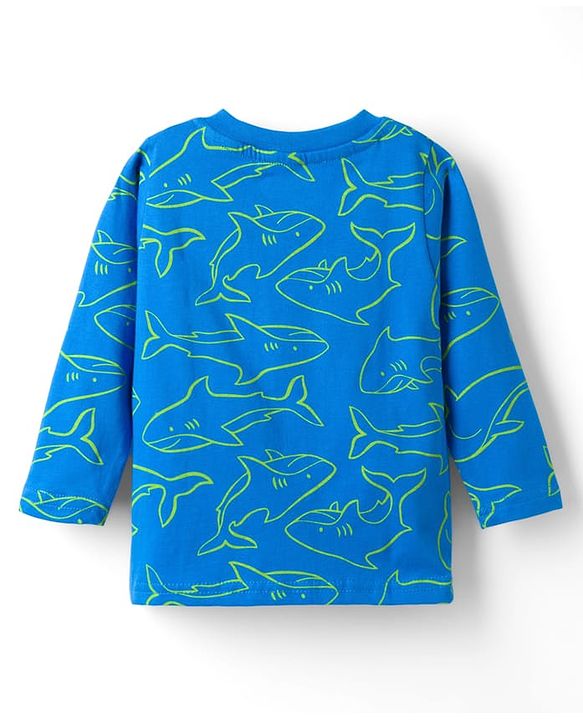 Babyhug Cotton Knit Full Sleeves Sea Life Printed Co-Ords T-Shirt & Pyjama Night Suit - Blue