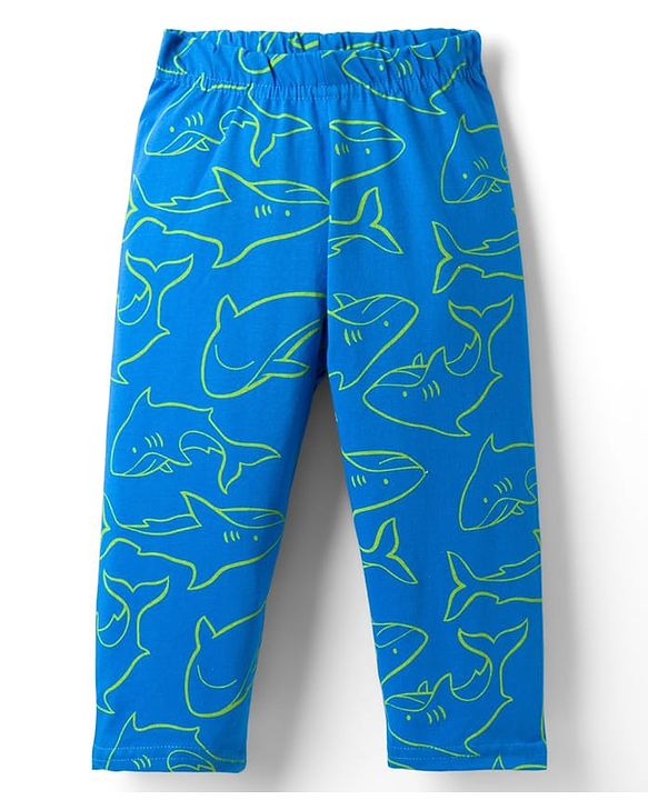 Babyhug Cotton Knit Full Sleeves Sea Life Printed Co-Ords T-Shirt & Pyjama Night Suit - Blue