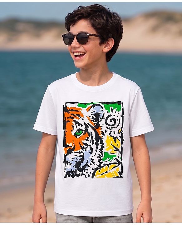 Pine Kids Cotton Knit T-Shirts Animal Graphic Print Snow White 4-5 Years