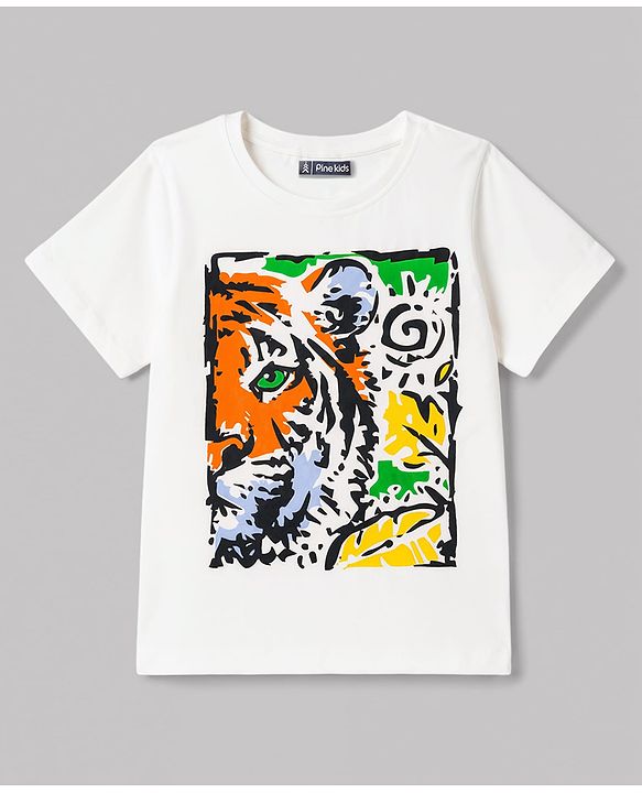 Pine Kids Cotton Knit T-Shirts Animal Graphic Print Snow White 4-5 Years