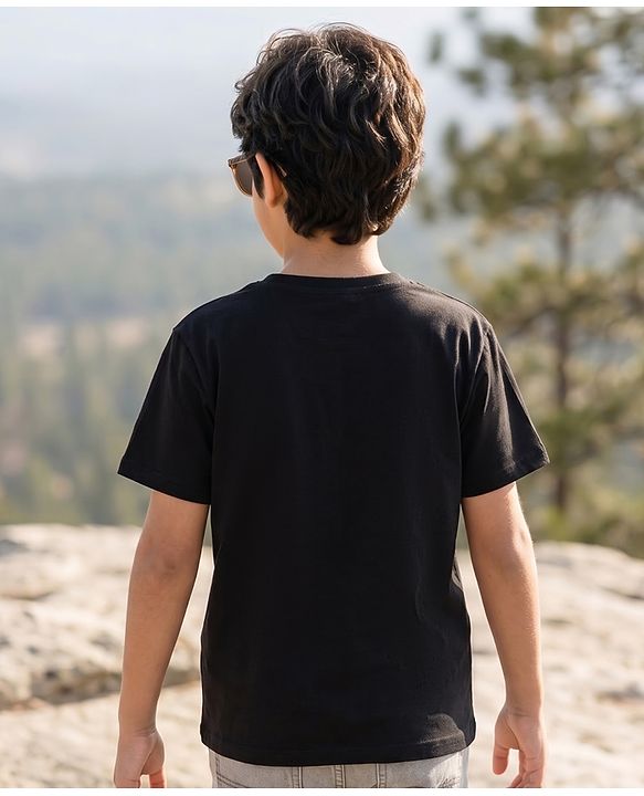 Pine Kids Cotton Knit T-Shirt Half Sleeves Mount Fall Graphic Print Jet Black 4-5 Years