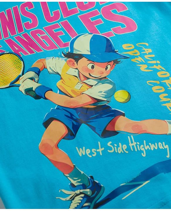 Pine Kids 100% Cotton Knit Text & Sports Theme Printed T-Shirt - Blue