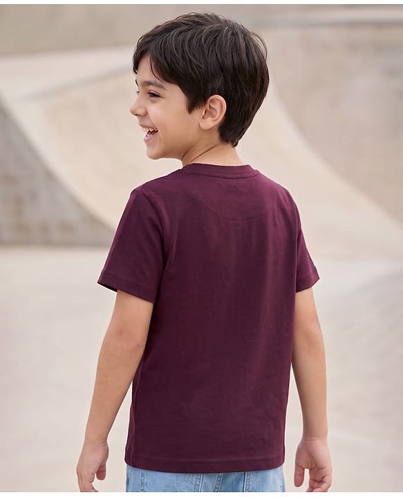 Pine Kids Cotton Knit Half Sleeves Skate Theme Printed T-Shirt -Wine