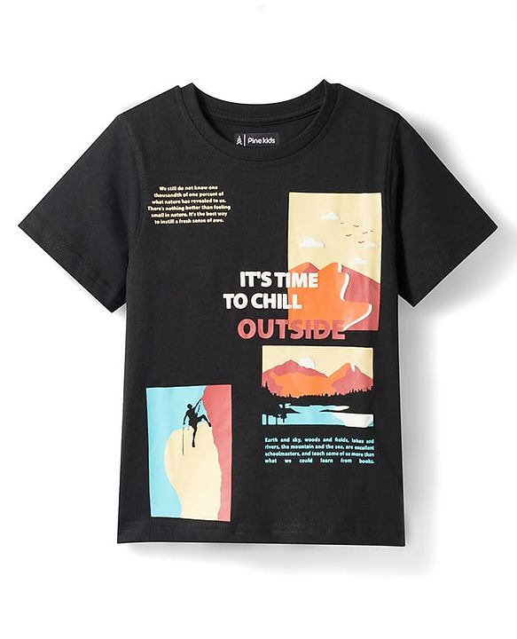 Pine Kids Cotton Knit T-Shirts Graphic Print Round Neck Jet Black 4-5 Years