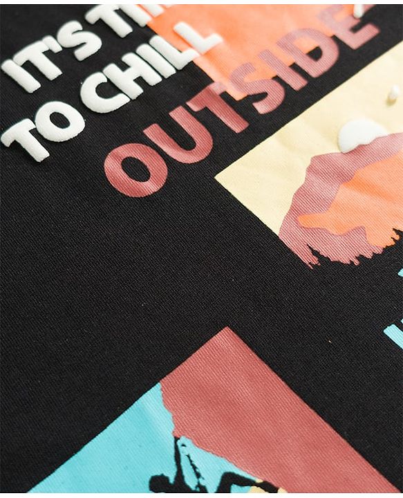 Pine Kids Cotton Knit T-Shirts Graphic Print Round Neck Jet Black 4-5 Years