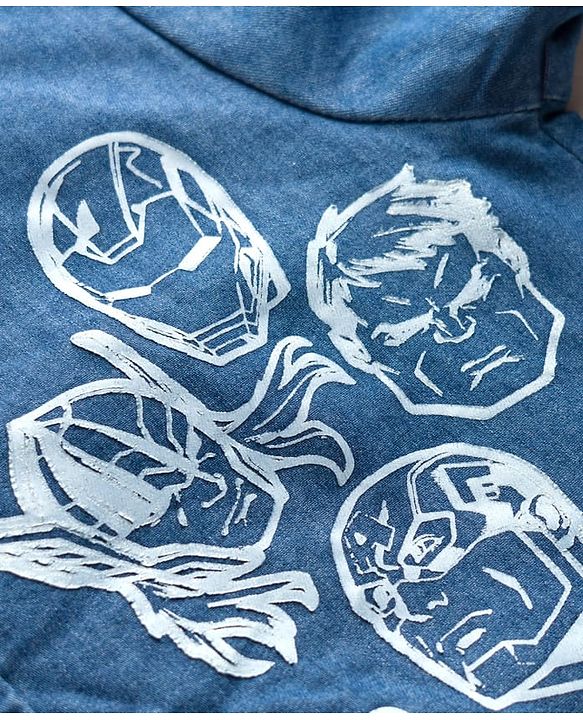 Pine Kids Marvel Half Sleeves Denim Shirt with Avengers Graphic - Blue