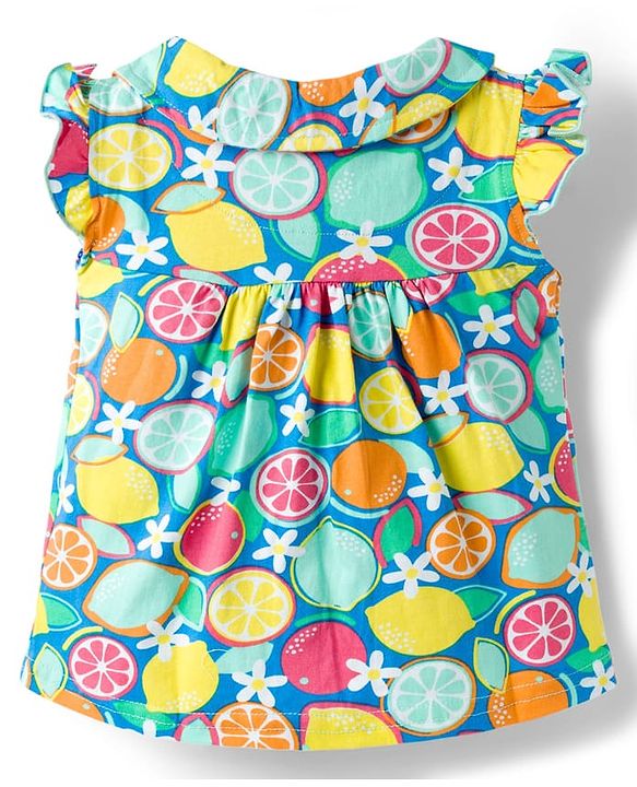 Babyhug Cotton Knit Frill Sleeves Co-ords Top & Pajama Night Suit with Tropical Theme Print - Multicolor