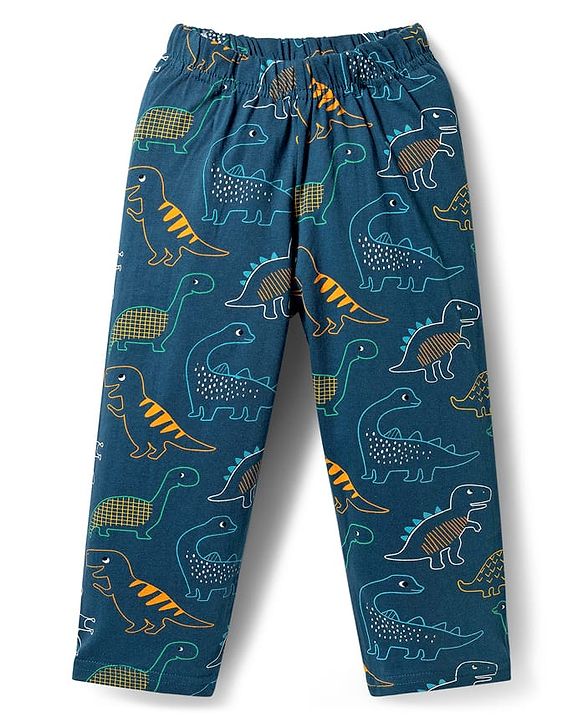 Babyhug Cotton Knit Half Sleeves Dino Printed T-Shirt & Pyjama Co-Ord Night Suit - Navy Blue