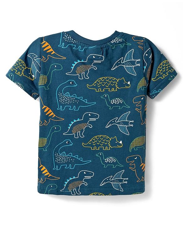 Babyhug Cotton Knit Half Sleeves Dino Printed T-Shirt & Pyjama Co-Ord Night Suit - Navy Blue