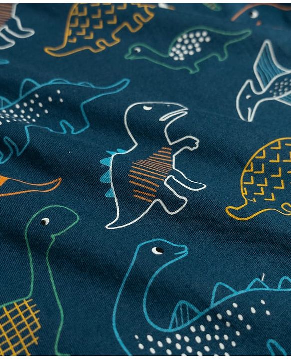 Babyhug Cotton Knit Half Sleeves Dino Printed T-Shirt & Pyjama Co-Ord Night Suit - Navy Blue