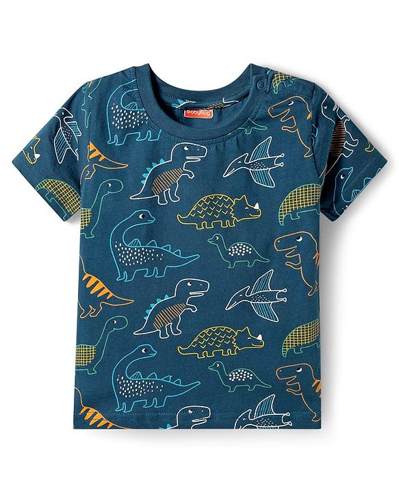 Babyhug Cotton Knit Half Sleeves Dino Printed T-Shirt & Pyjama Co-Ord Night Suit - Navy Blue