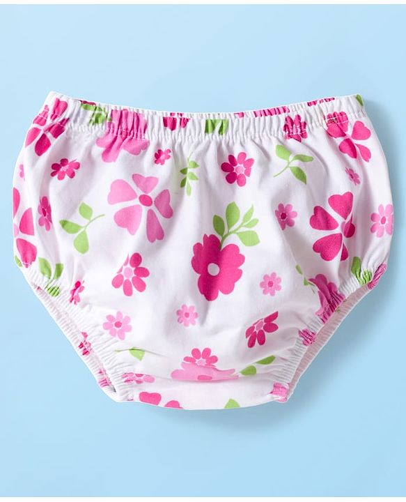 Babyhug 100% Cotton Knit Full Sleeves Floral Printed Frock With Bloomer - White