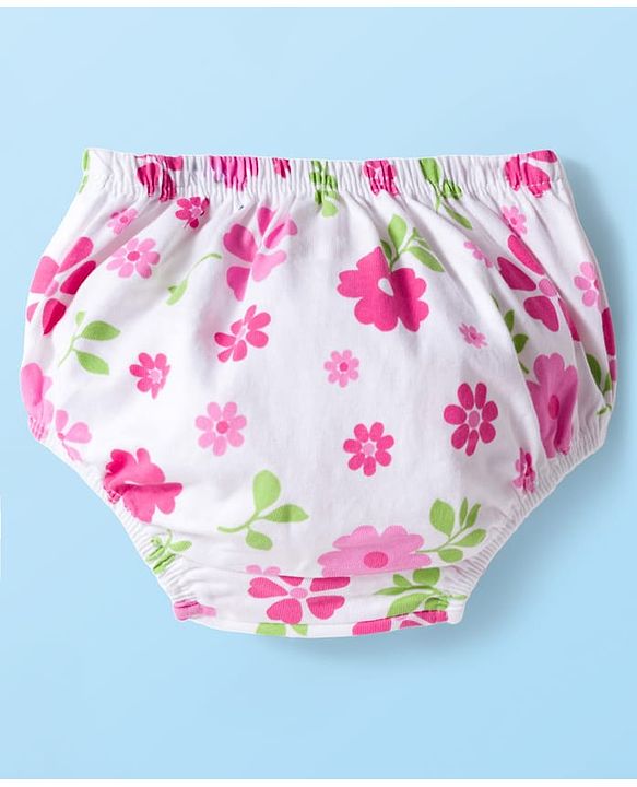 Babyhug 100% Cotton Knit Full Sleeves Floral Printed Frock With Bloomer - White