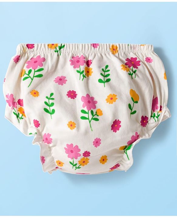 Babyhug 100% Cotton Knit Full Sleeves Floral Printed Frock With Bloomer - Pink