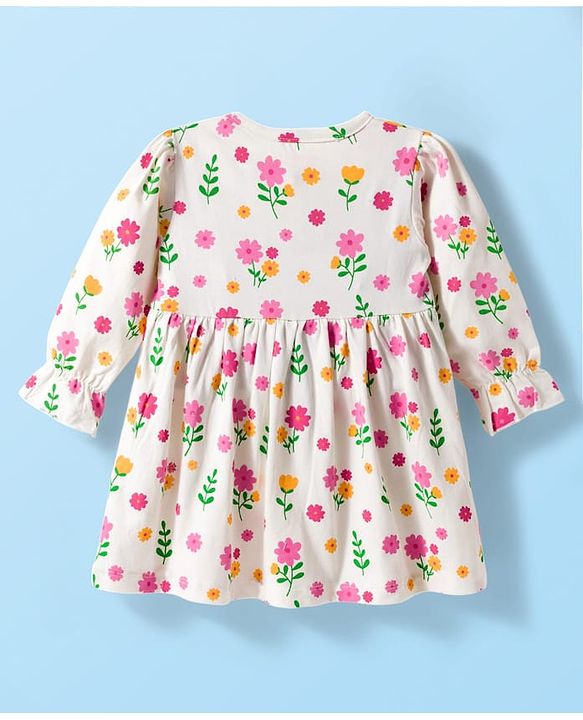 Babyhug 100% Cotton Knit Full Sleeves Floral Printed Frock With Bloomer - Pink