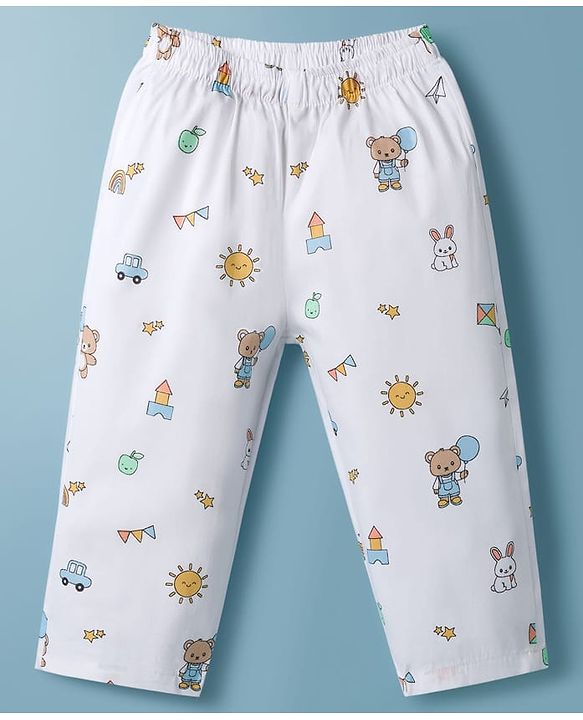 Babyhug Cotton Woven Half Sleeves Front Open Co-ords Shirt & Pajama Night Suit with Tropical Theme Print - White