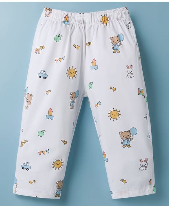 Babyhug Cotton Woven Half Sleeves Front Open Co-ords Shirt & Pajama Night Suit with Tropical Theme Print - White