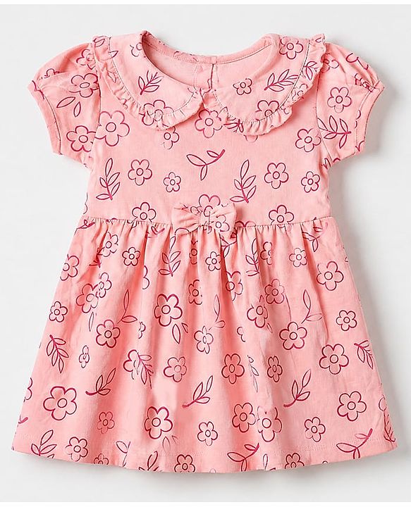 Babyhug 100% Cotton Interlock Knit Frock and Bloomer with Half Sleeves and Floral Print in Pink for New born
