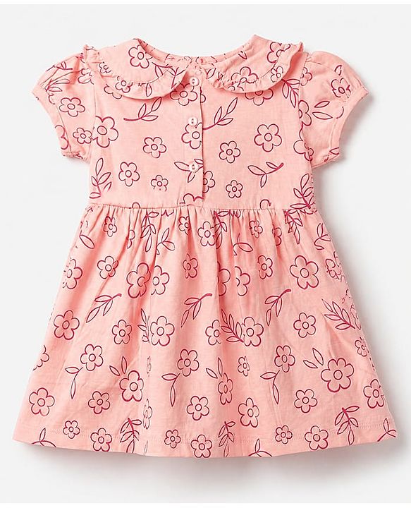 Babyhug 100% Cotton Interlock Knit Frock and Bloomer with Half Sleeves and Floral Print in Pink for New born
