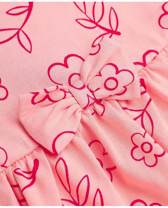 Babyhug 100% Cotton Interlock Knit Frock and Bloomer with Half Sleeves and Floral Print in Pink for New born