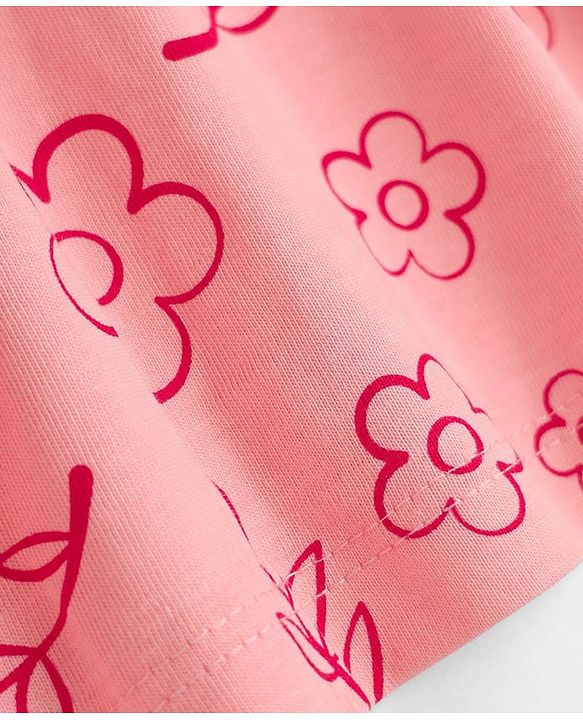 Babyhug 100% Cotton Interlock Knit Frock and Bloomer with Half Sleeves and Floral Print in Pink for New born