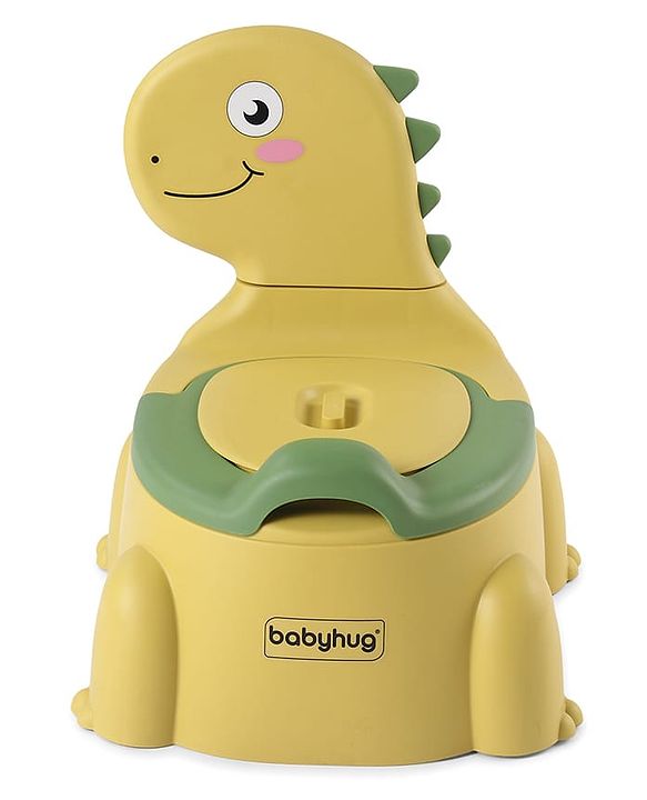 Babyhug Dino Baby Potty Chair - Yellow| Comfortable Seating with Backrest| Non-Slip Base| Easy to Clean Removable Bowl| Splash Guard| Lightweight & Portable | Toddler Potty Training Seat