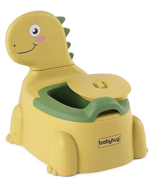 Babyhug Dino Baby Potty Chair - Yellow| Comfortable Seating with Backrest| Non-Slip Base| Easy to Clean Removable Bowl| Splash Guard| Lightweight & Portable | Toddler Potty Training Seat