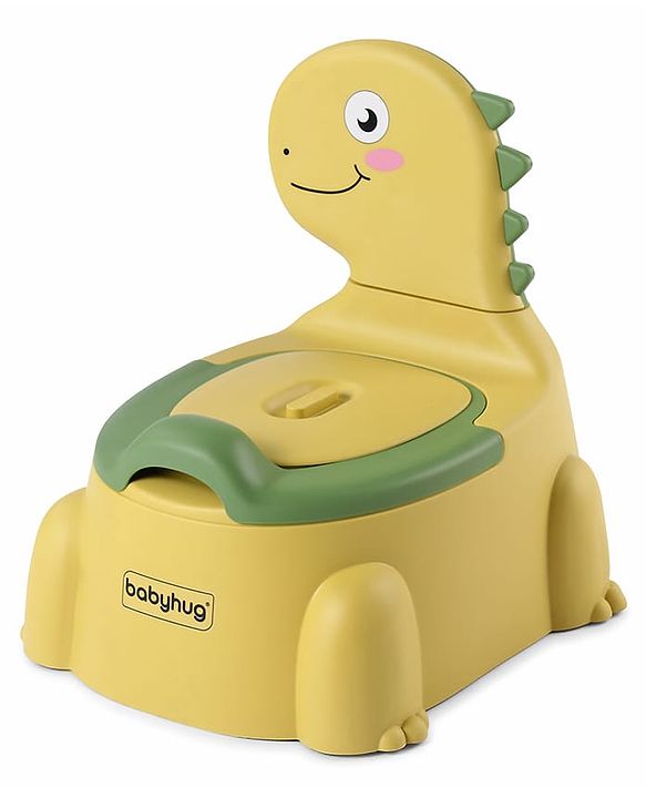 Babyhug Dino Baby Potty Chair - Yellow| Comfortable Seating with Backrest| Non-Slip Base| Easy to Clean Removable Bowl| Splash Guard| Lightweight & Portable | Toddler Potty Training Seat