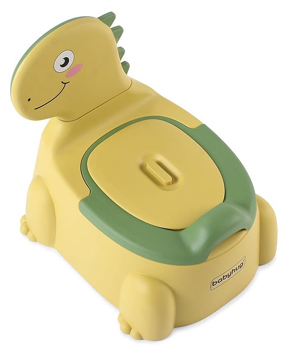Babyhug Dino Baby Potty Chair - Yellow| Comfortable Seating with Backrest| Non-Slip Base| Easy to Clean Removable Bowl| Splash Guard| Lightweight & Portable | Toddler Potty Training Seat