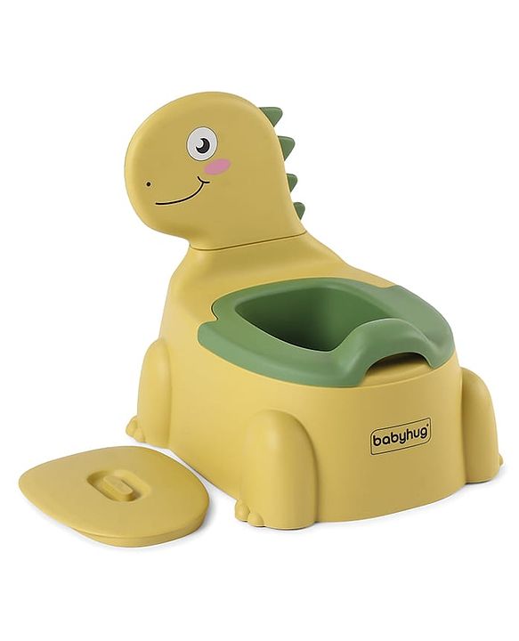Babyhug Dino Baby Potty Chair - Yellow| Comfortable Seating with Backrest| Non-Slip Base| Easy to Clean Removable Bowl| Splash Guard| Lightweight & Portable | Toddler Potty Training Seat