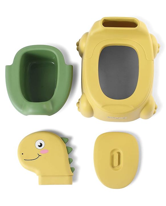 Babyhug Dino Baby Potty Chair - Yellow| Comfortable Seating with Backrest| Non-Slip Base| Easy to Clean Removable Bowl| Splash Guard| Lightweight & Portable | Toddler Potty Training Seat