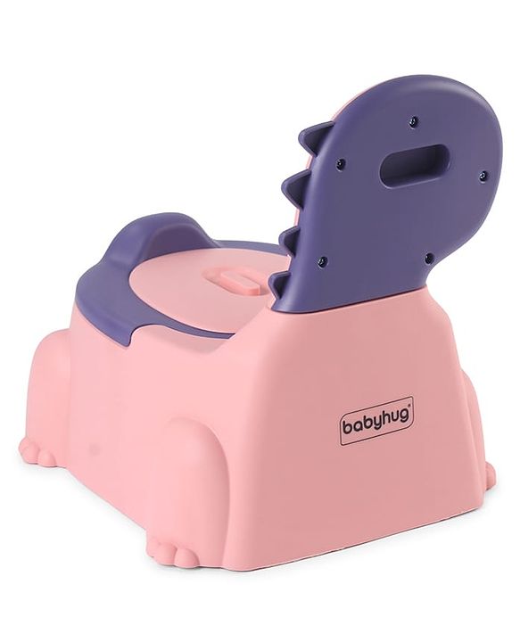 Babyhug Dino Baby Potty Chair - Yellow| Comfortable Seating with Backrest| Non-Slip Base| Easy to Clean Removable Bowl| Splash Guard| Lightweight & Portable | Toddler Potty Training Seat
