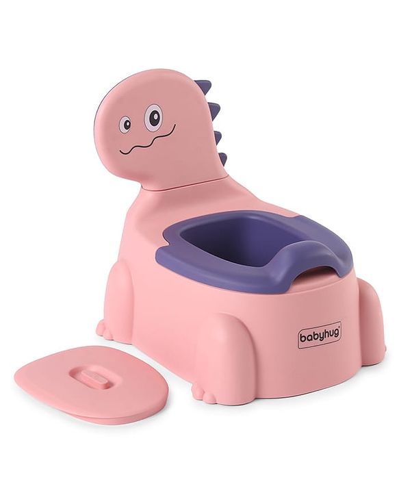 Babyhug Dino Baby Potty Chair - Yellow| Comfortable Seating with Backrest| Non-Slip Base| Easy to Clean Removable Bowl| Splash Guard| Lightweight & Portable | Toddler Potty Training Seat
