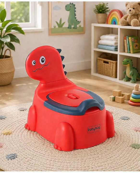 Babyhug Dino Baby Potty Chair - Yellow| Comfortable Seating with Backrest| Non-Slip Base| Easy to Clean Removable Bowl| Splash Guard| Lightweight & Portable | Toddler Potty Training Seat
