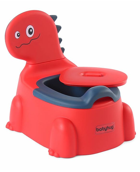 Babyhug Dino Baby Potty Chair - Yellow| Comfortable Seating with Backrest| Non-Slip Base| Easy to Clean Removable Bowl| Splash Guard| Lightweight & Portable | Toddler Potty Training Seat