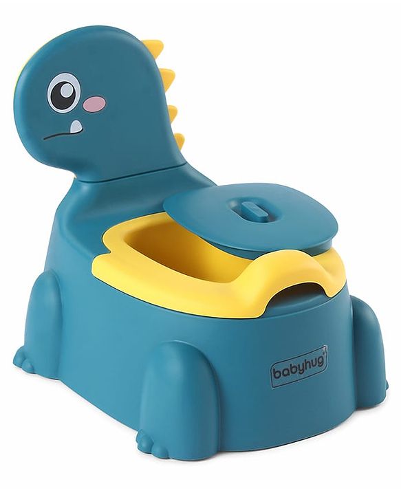 Babyhug Dino Baby Potty Chair - Yellow| Comfortable Seating with Backrest| Non-Slip Base| Easy to Clean Removable Bowl| Splash Guard| Lightweight & Portable | Toddler Potty Training Seat