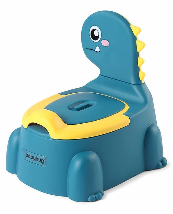 Babyhug Dino Baby Potty Chair - Yellow| Comfortable Seating with Backrest| Non-Slip Base| Easy to Clean Removable Bowl| Splash Guard| Lightweight & Portable | Toddler Potty Training Seat
