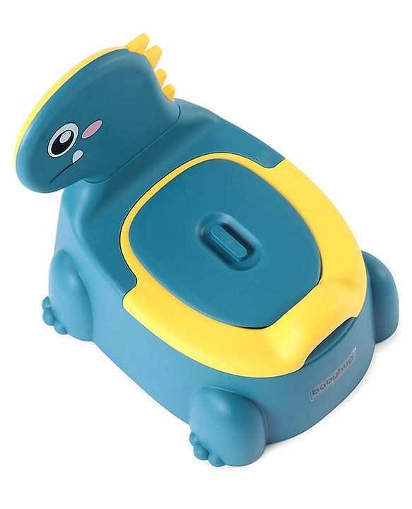 Babyhug Dino Baby Potty Chair - Yellow| Comfortable Seating with Backrest| Non-Slip Base| Easy to Clean Removable Bowl| Splash Guard| Lightweight & Portable | Toddler Potty Training Seat