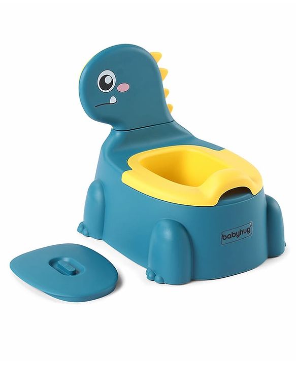 Babyhug Dino Baby Potty Chair - Yellow| Comfortable Seating with Backrest| Non-Slip Base| Easy to Clean Removable Bowl| Splash Guard| Lightweight & Portable | Toddler Potty Training Seat