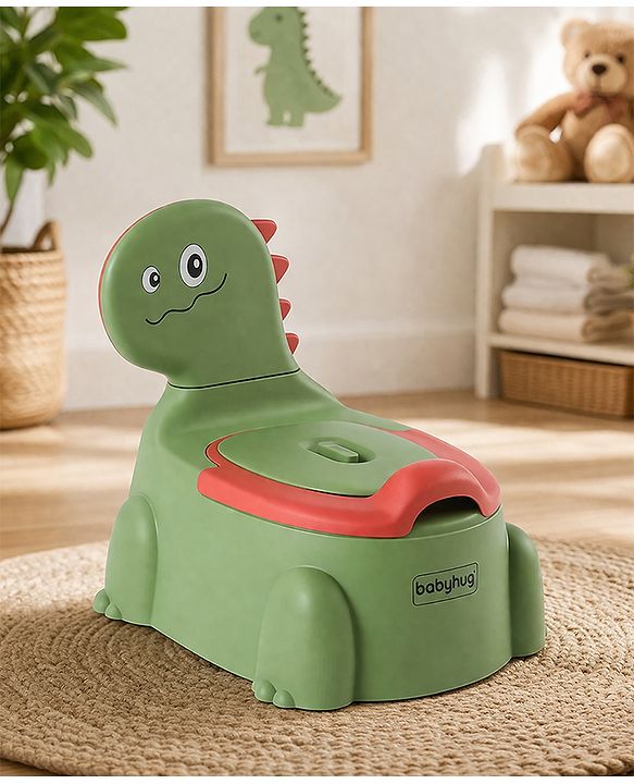 Babyhug Dino Baby Potty Chair - Yellow| Comfortable Seating with Backrest| Non-Slip Base| Easy to Clean Removable Bowl| Splash Guard| Lightweight & Portable | Toddler Potty Training Seat