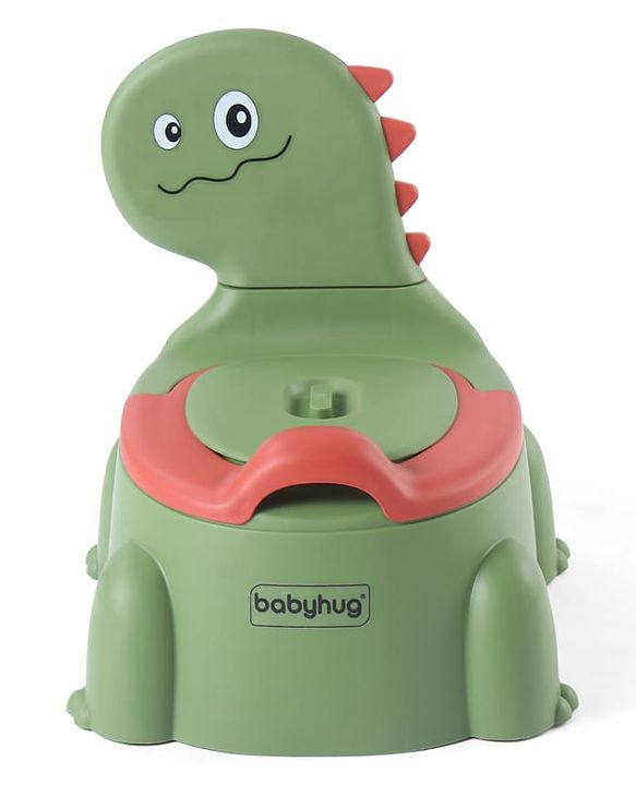 Babyhug Dino Baby Potty Chair - Yellow| Comfortable Seating with Backrest| Non-Slip Base| Easy to Clean Removable Bowl| Splash Guard| Lightweight & Portable | Toddler Potty Training Seat