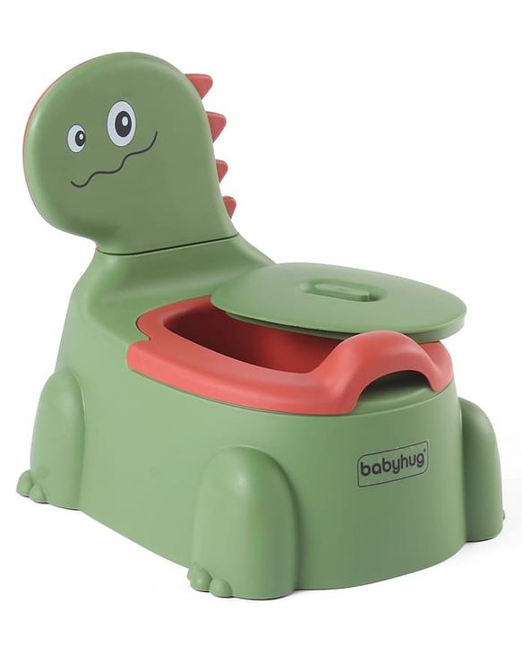 Babyhug Dino Baby Potty Chair - Yellow| Comfortable Seating with Backrest| Non-Slip Base| Easy to Clean Removable Bowl| Splash Guard| Lightweight & Portable | Toddler Potty Training Seat