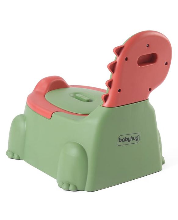 Babyhug Dino Baby Potty Chair - Yellow| Comfortable Seating with Backrest| Non-Slip Base| Easy to Clean Removable Bowl| Splash Guard| Lightweight & Portable | Toddler Potty Training Seat