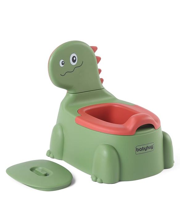 Babyhug Dino Baby Potty Chair - Yellow| Comfortable Seating with Backrest| Non-Slip Base| Easy to Clean Removable Bowl| Splash Guard| Lightweight & Portable | Toddler Potty Training Seat