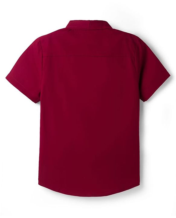 Pine Kids Cotton Woven Half Sleeves Shirt With Future Print - Maroon