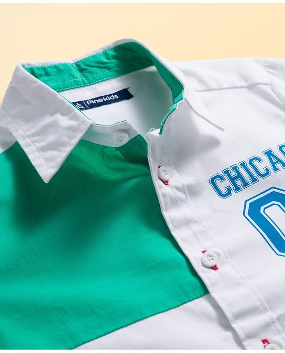 Pine Kids Cotton Woven Full Sleeves Cut & Sew Shirt with Chicago Print - White