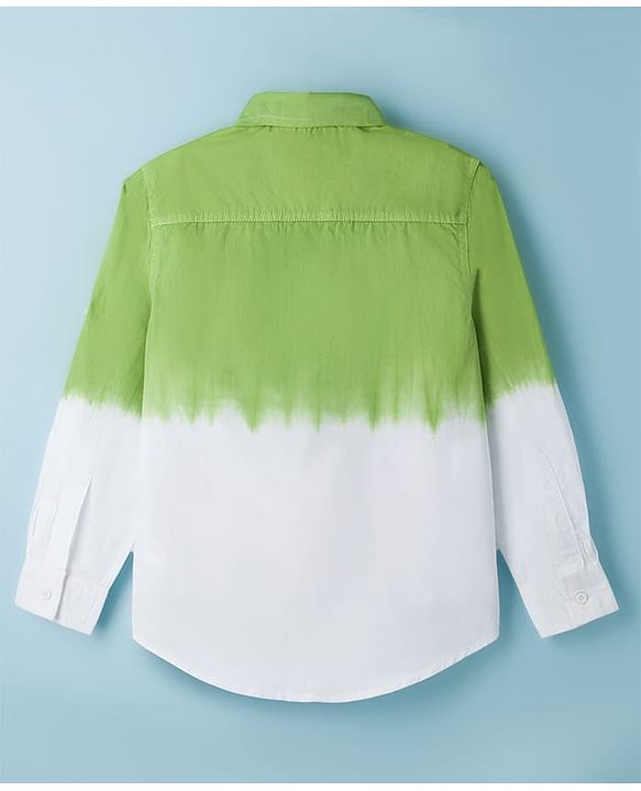 Pine Kids Cotton Woven Full Sleeves Ombre Shirt - Green & White