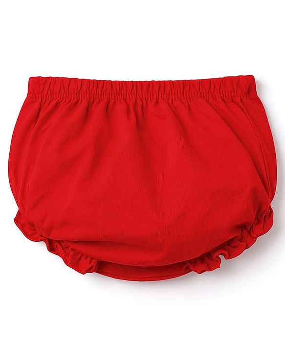 Babyhug Interlock Knit Half Sleeves Frock with Floral Print & Bloomer - Red